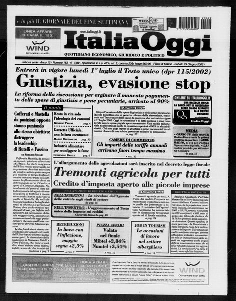 Italia oggi : quotidiano di economia finanza e politica